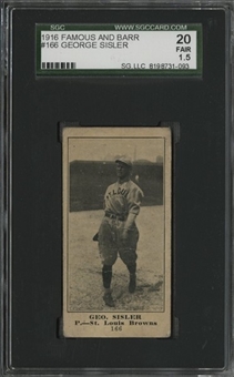 1916 Famous and Barr George Sisler Rookie Card – SGC 20 FR 1.5
